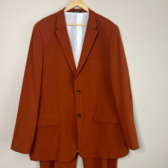 SuitShop Burnt Orange Slim Fit Stretch Suit Jacket Pants Set Size 43XL - Picture 4 of 14